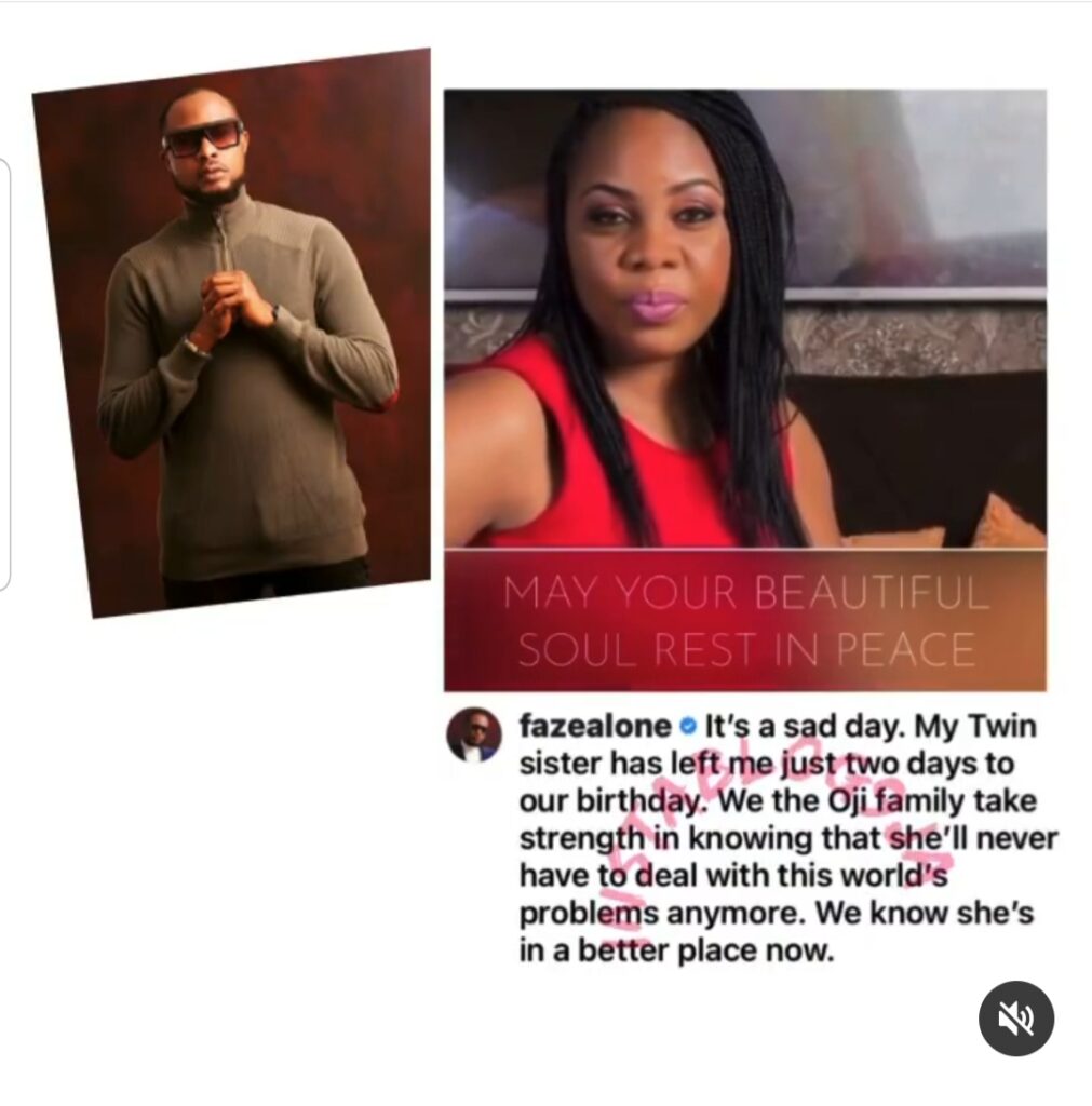 Singer Faze loses twin sister two days to their birthday