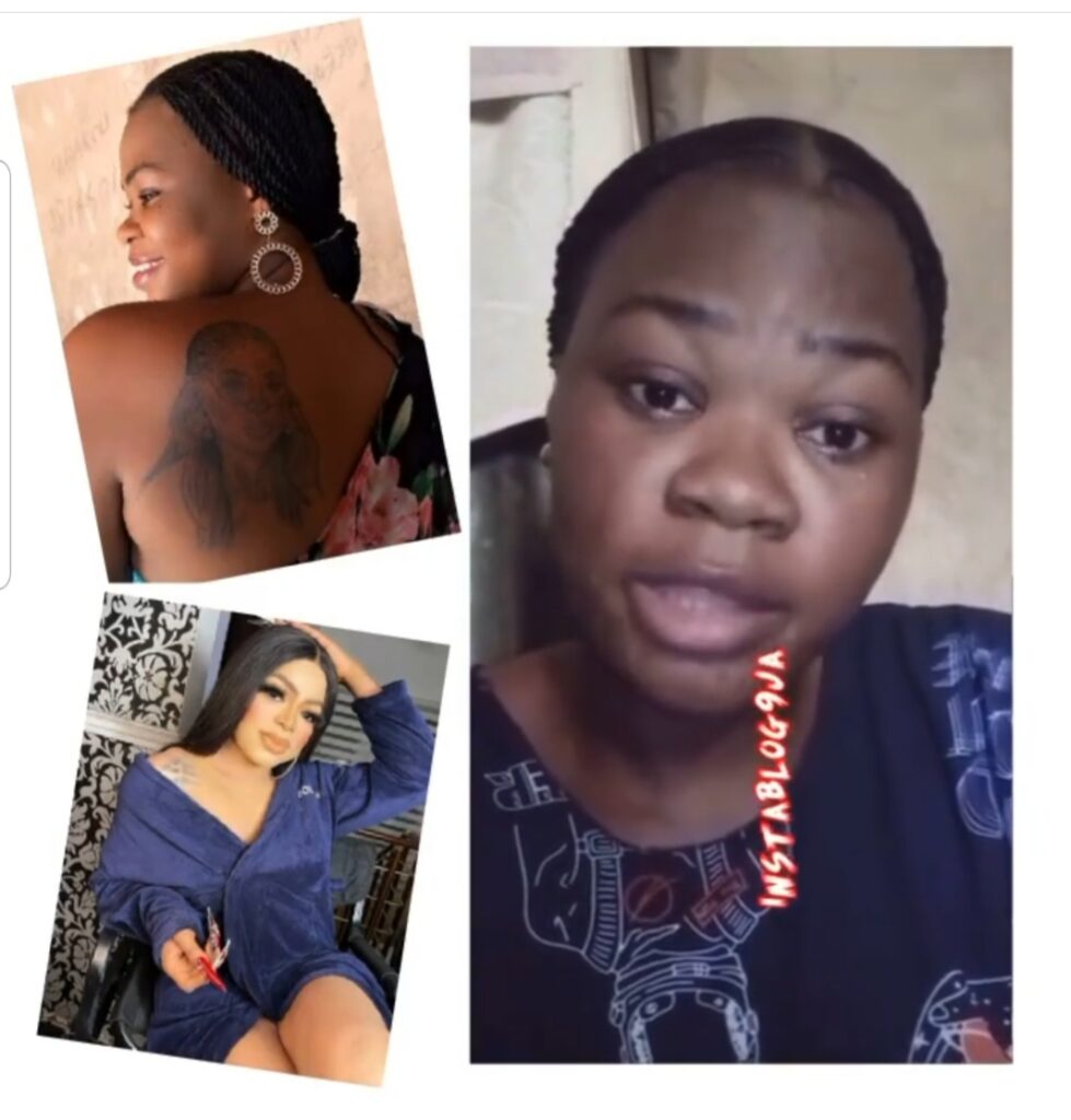 “My father has disowned me,” Lady, who tattooed Crossdresser Bobrisky on her back, cries out