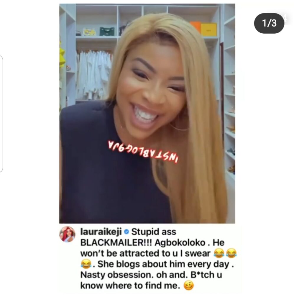 Media Personality Laura Ikeji calls out a blogger for allegedly trying to snatch her husband through blackmail. [Swipe]