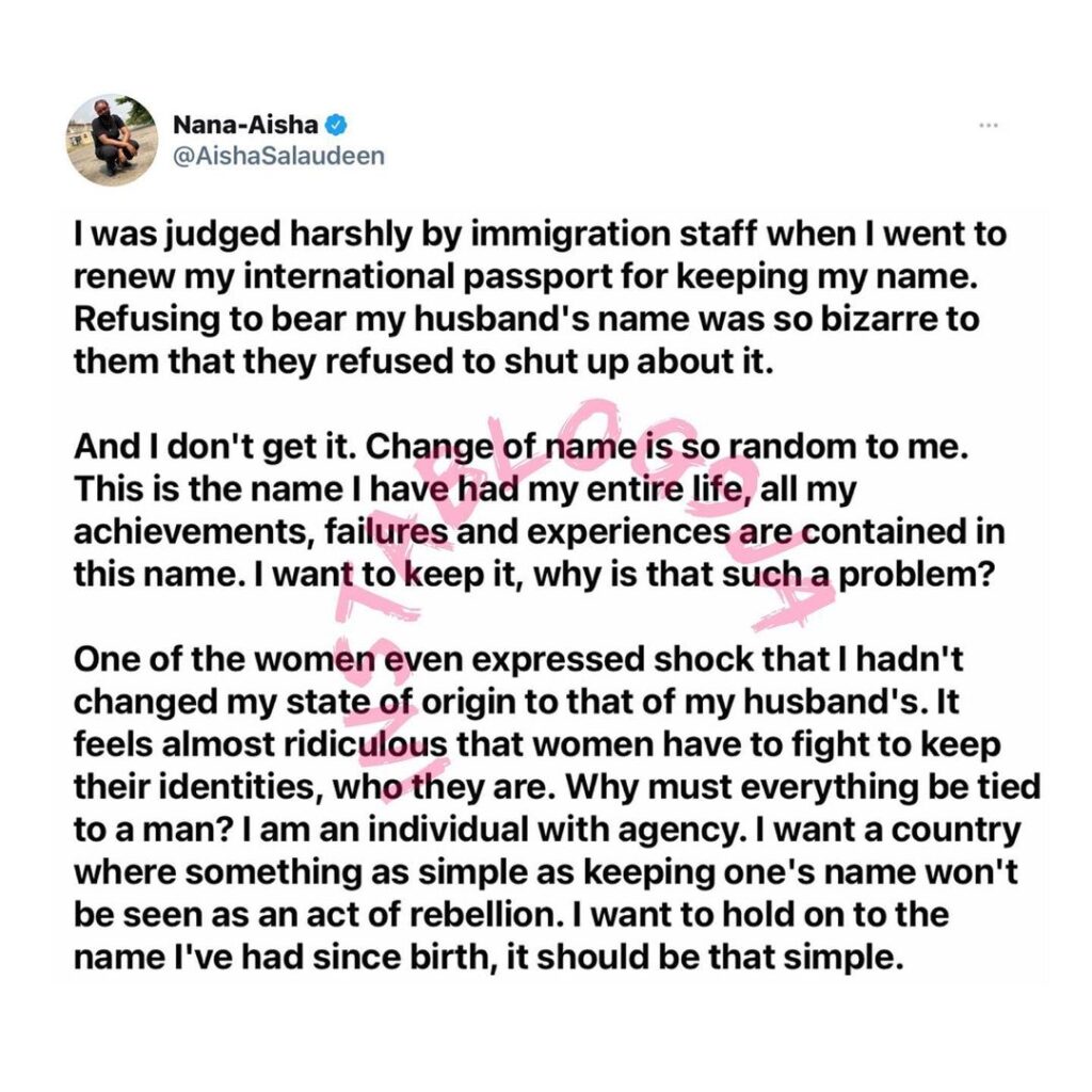 I was judged harshly by immigration staff for not bearing my husband’s name — Journalist Nana-Aisha