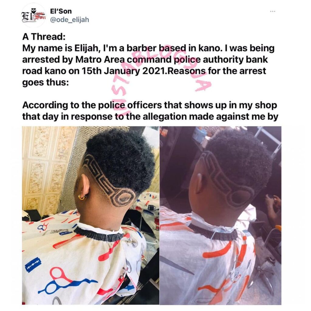 Barber arrested over blasphemous haircuts in Kano, shares pictures of the said haircuts. [Swipe]
