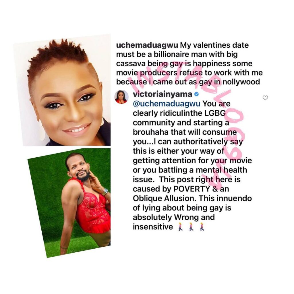 You’re ridiculing the LGBTQ community. Poverty is fueling you — Actress Victoria Inyama slams her colleague, Uche Maduagwu