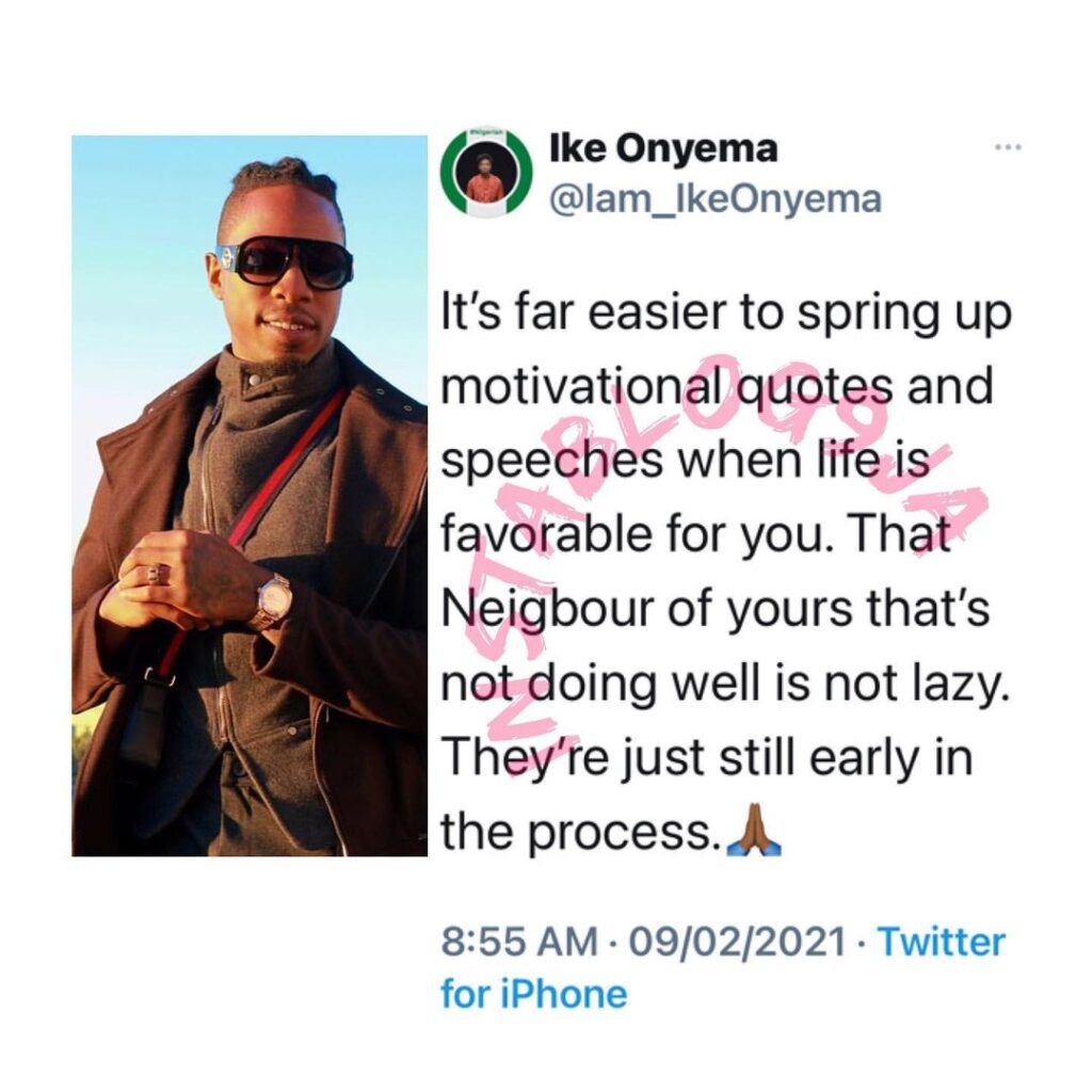 It’s easy to give motivational speeches when life is favorable to you — BBN’s Ike