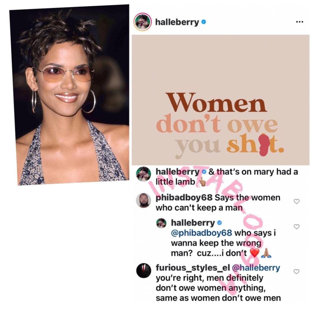 Actress Halle Berry tackles trolls who said she can’t keep a man. [Swipe]