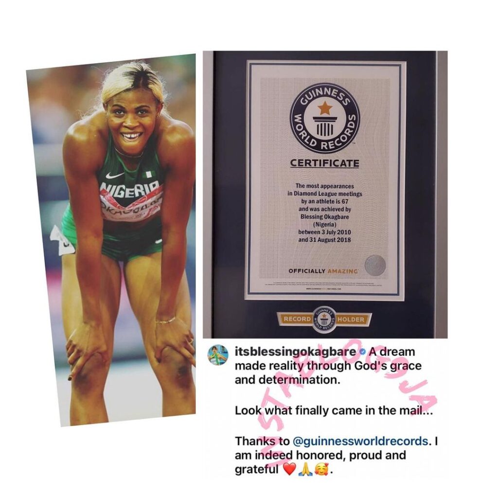 Nigerian athlete, Blessing Okagbare, beats Usain Bolt to become a Guiness World Record holder