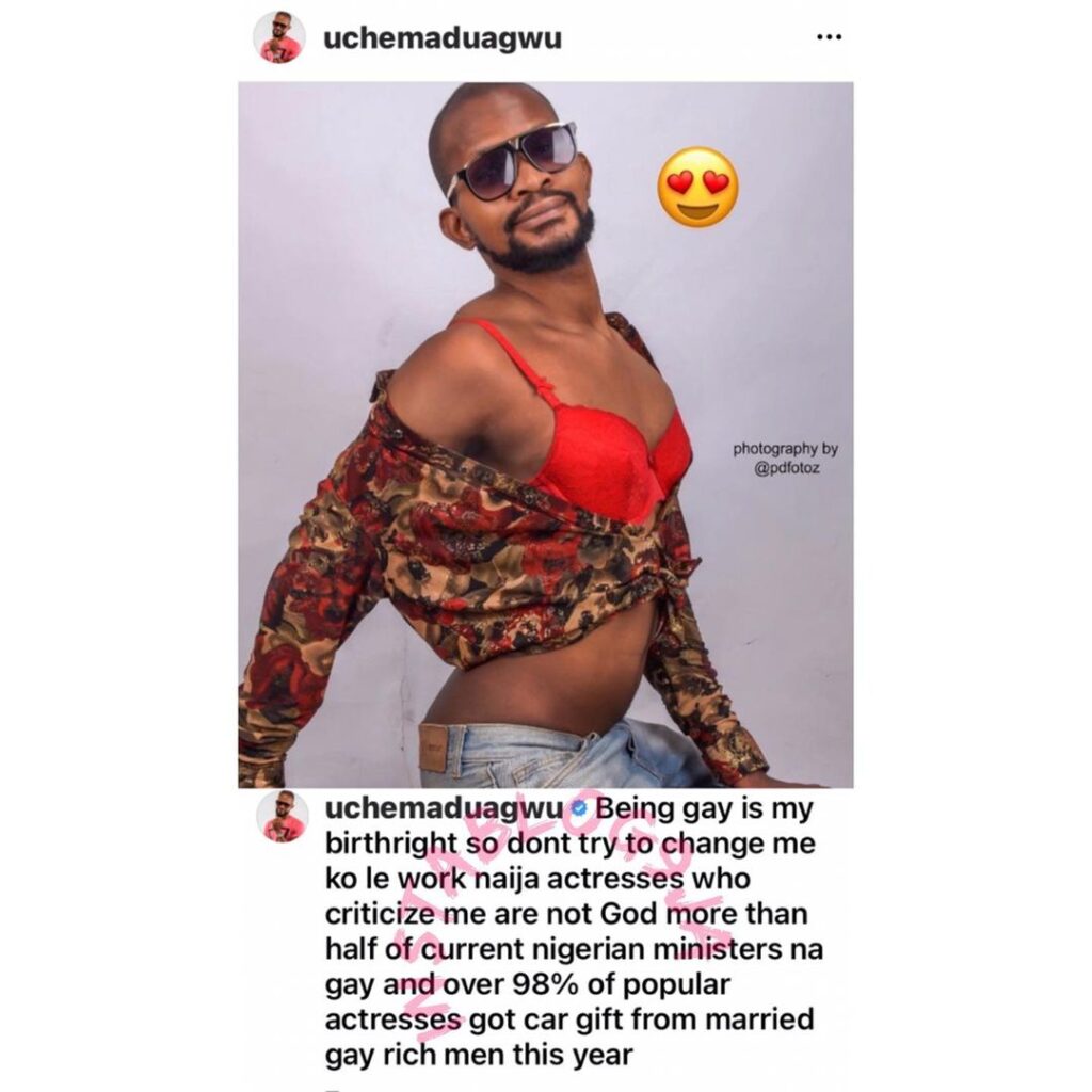 98% of Nollywood actresses got car gifts from married, rich gay men — Actor Uche Maduagwu