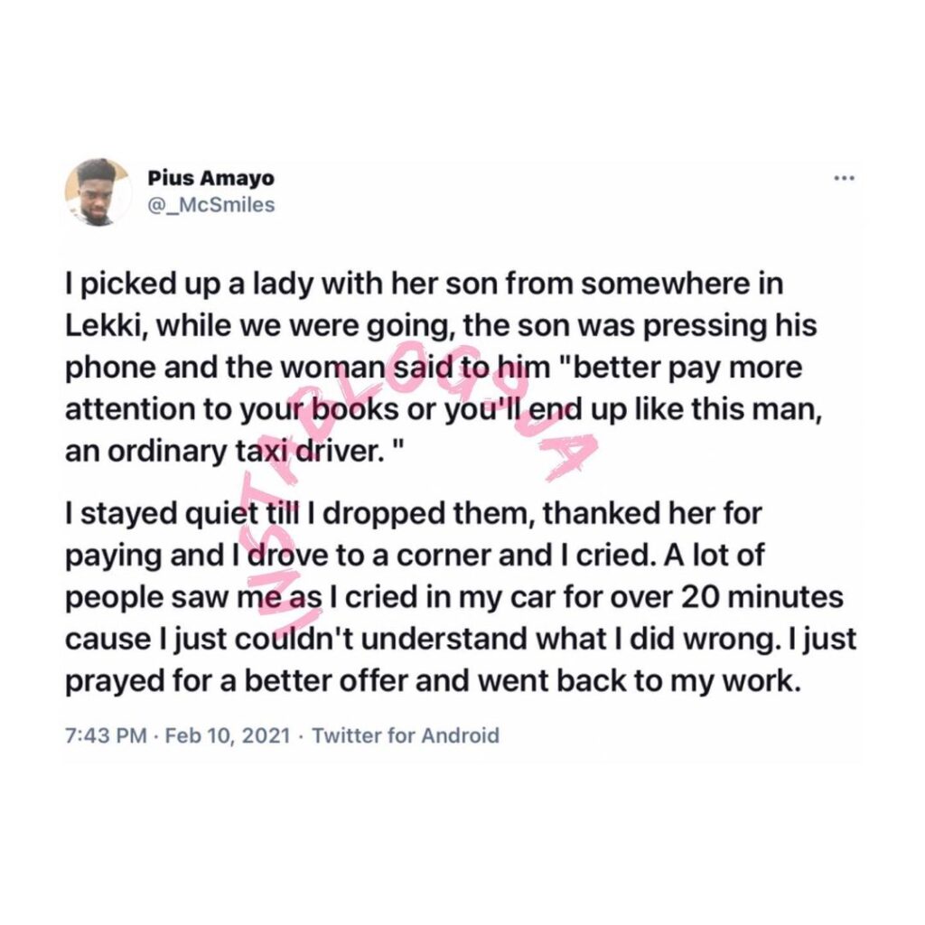 Cabbie recounts his sad encounter with a passenger and her son