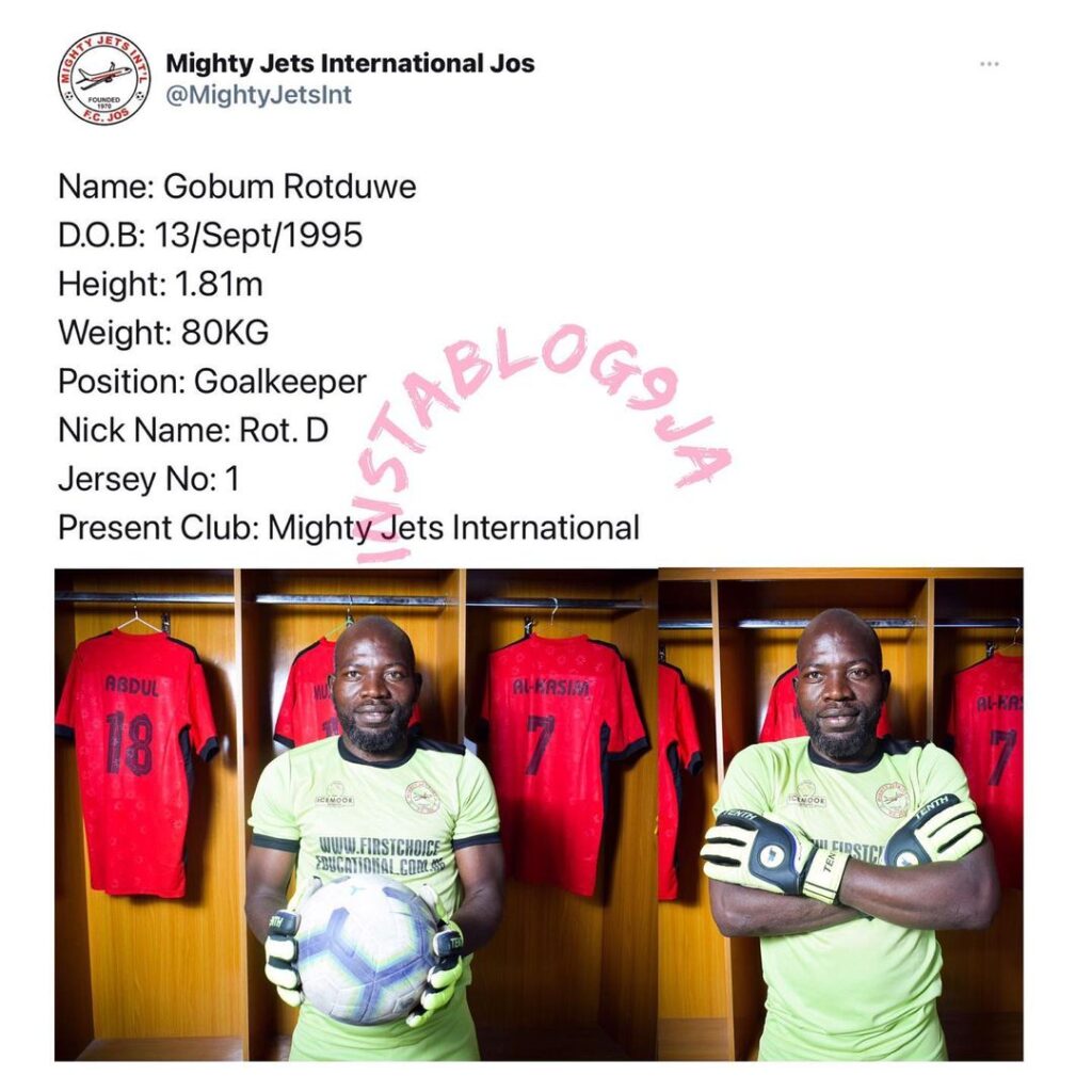 Jos-based football club signs a 25-year-old goalkeeper