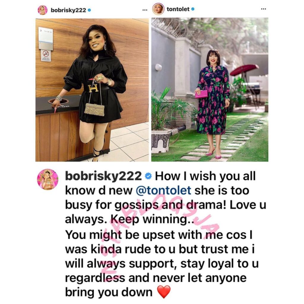 Churchill Marriage Saga: She’s too busy for gossips and drama — Bobrisky speaks on behalf of her bestie, Tonto Dikeh