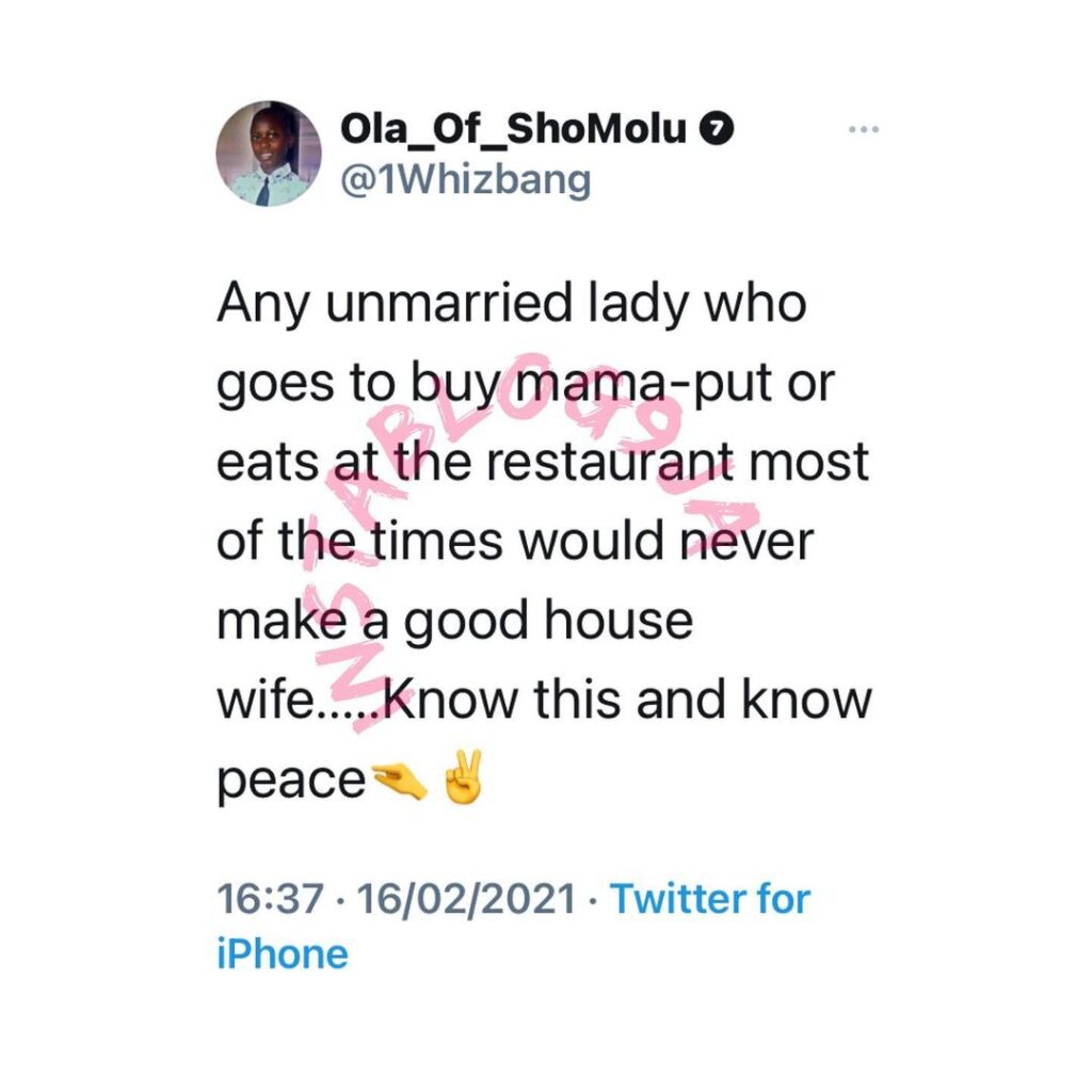 Any unmarried lady who eats out, won’t make a good housewife — Songwriter Ola