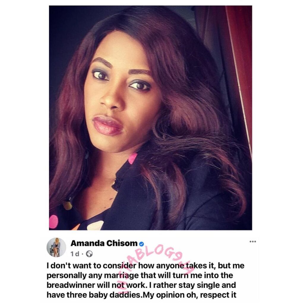I’d rather be a single mom with many baby daddies than be a breadwinner in a marriage — Blogger Amanda Chisom