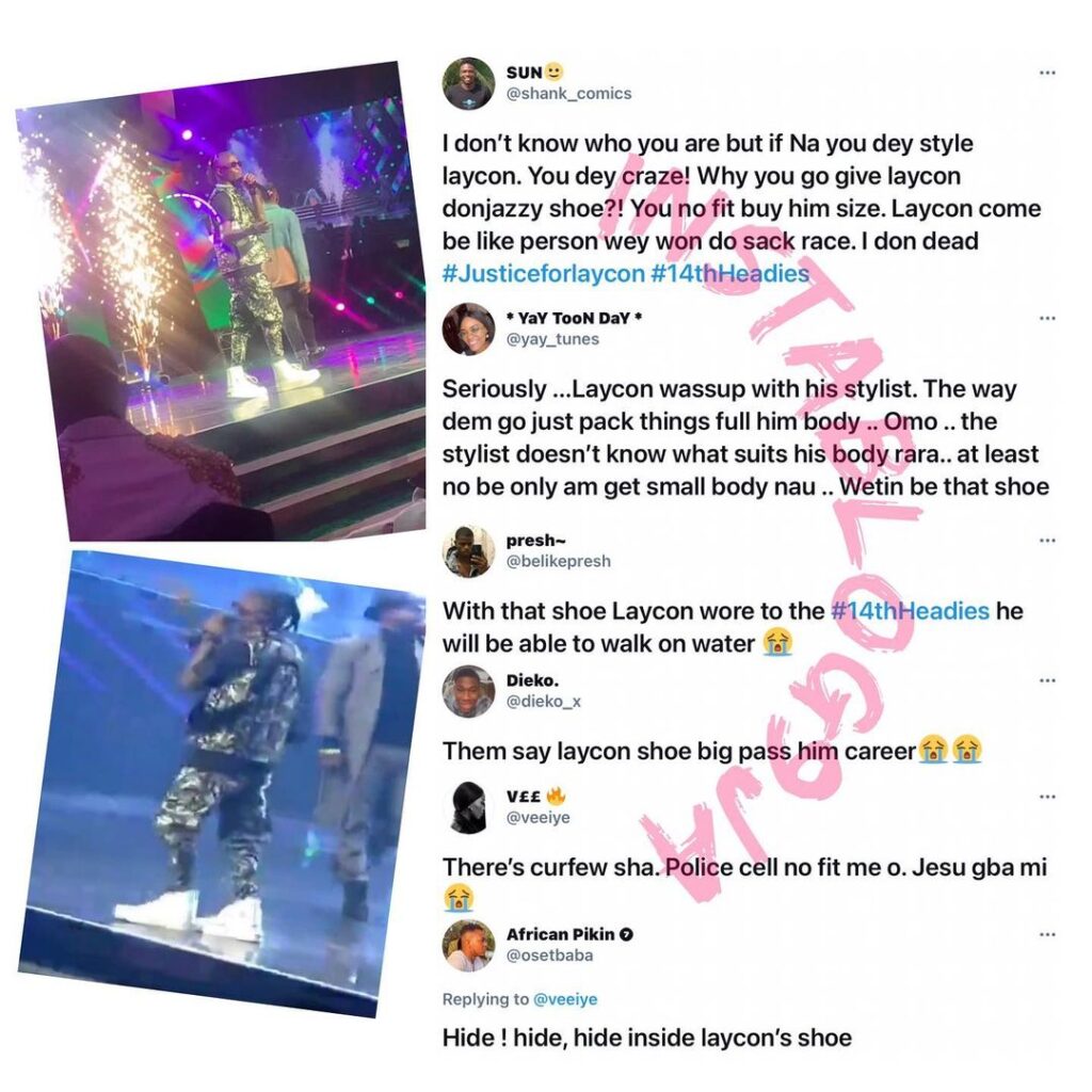 Rapper Laycon’s king-sized boots to The Headies cause stir on Twitter