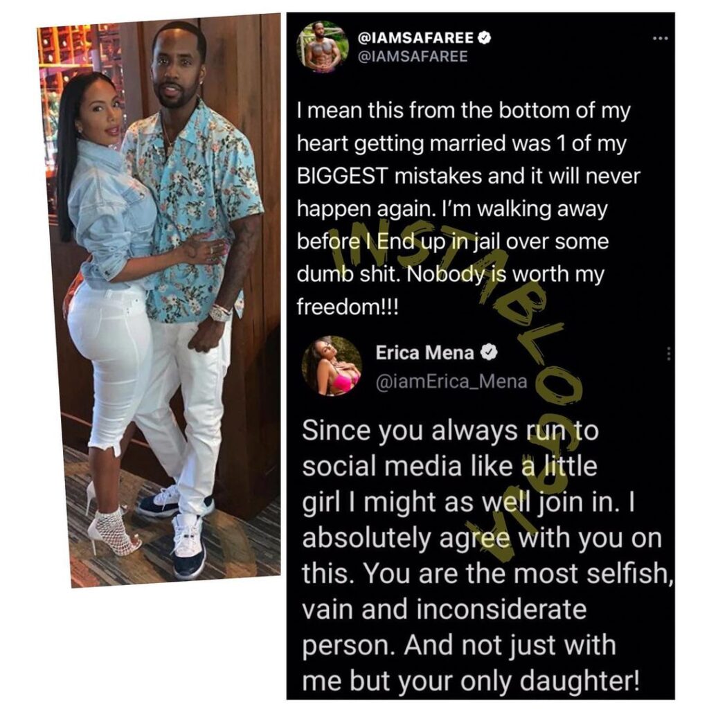 One year after they tied the knot, rapper Nicki Minaj’s ex, Saferee and his wife, Erica Mena, tackle each other online