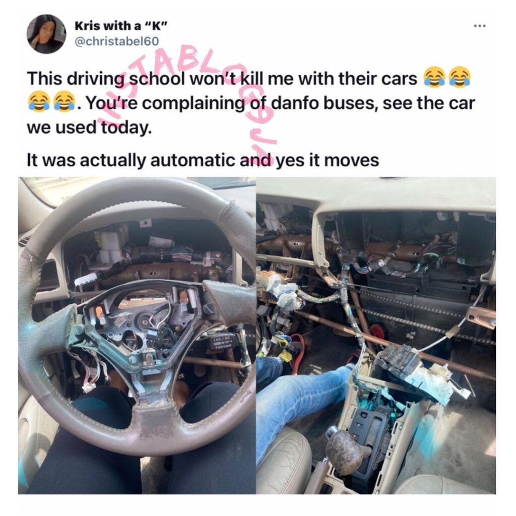 Lady shows off the car she’s using to learn driving in Lagos