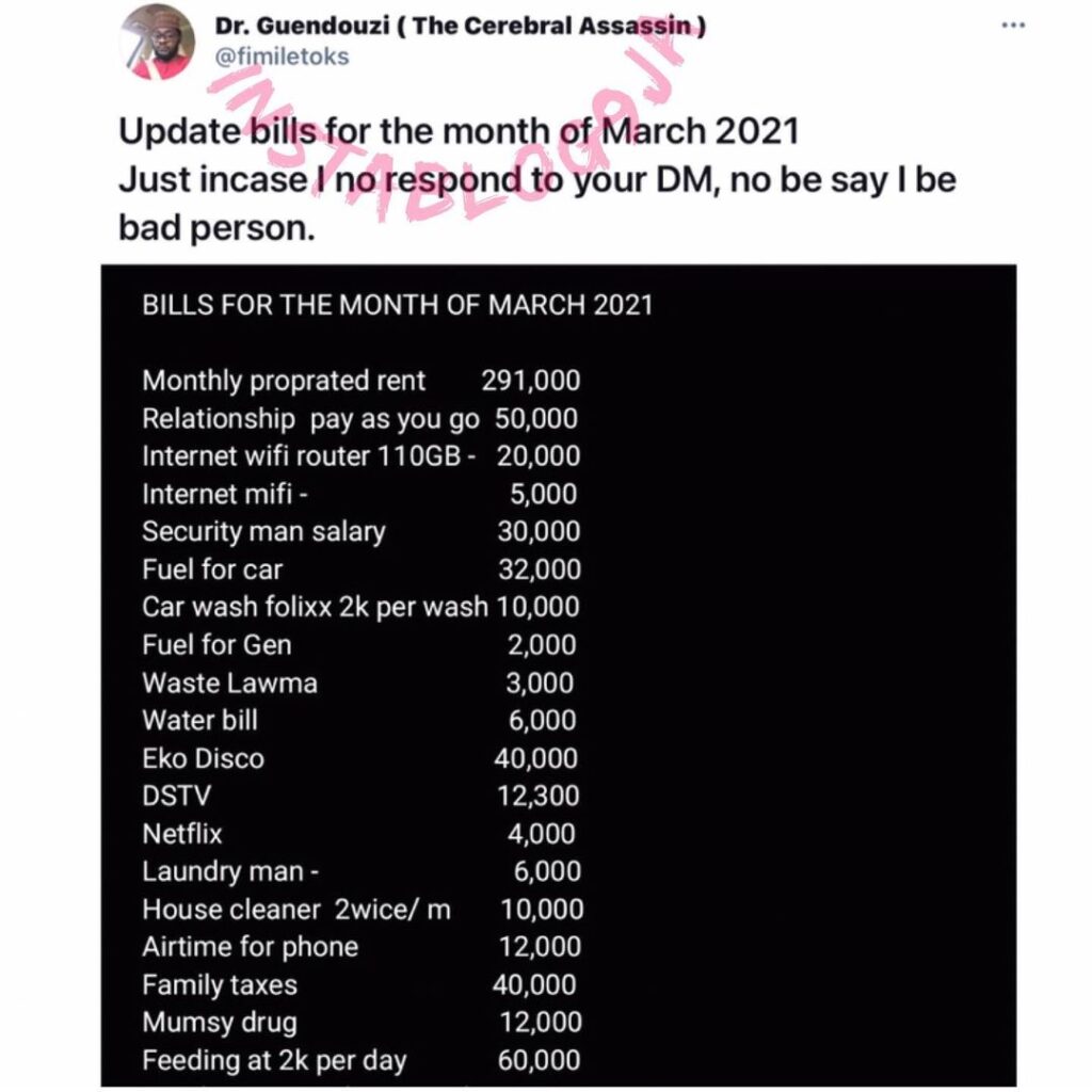 Medical doctor gives a breakdown of his expenses for the month of March [Swipe]