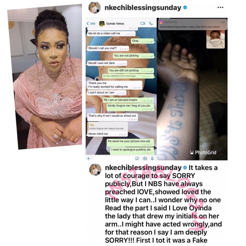 Actress Nkechi Sunday apologizes for lambasting fan who tattooed her on her hand [Swipe]