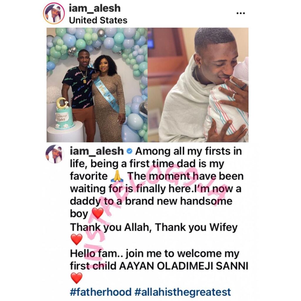 Actor Alesh Sanni welcomes first child with his fiancée