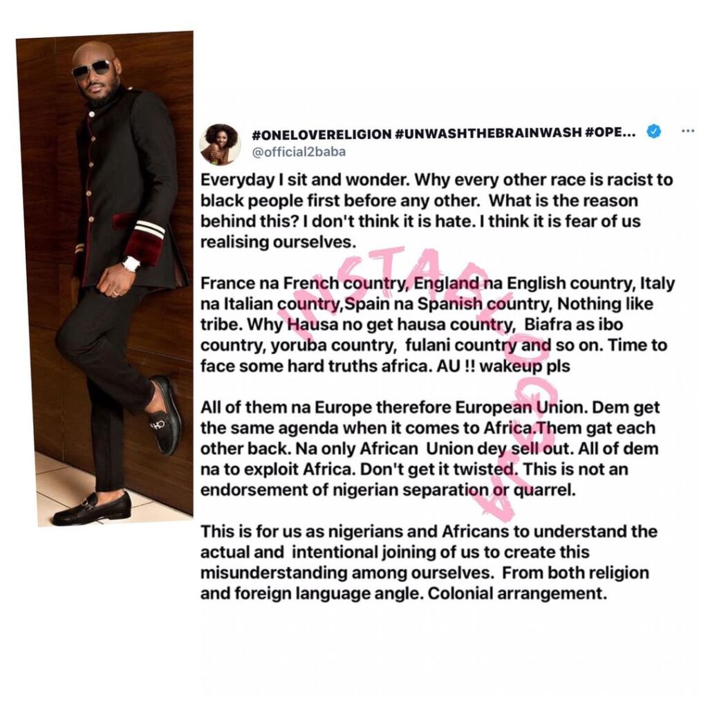 We can't keep deceiving ourselves, every race’s common goal is to exploit Africa — Singer 2face [Swipe]