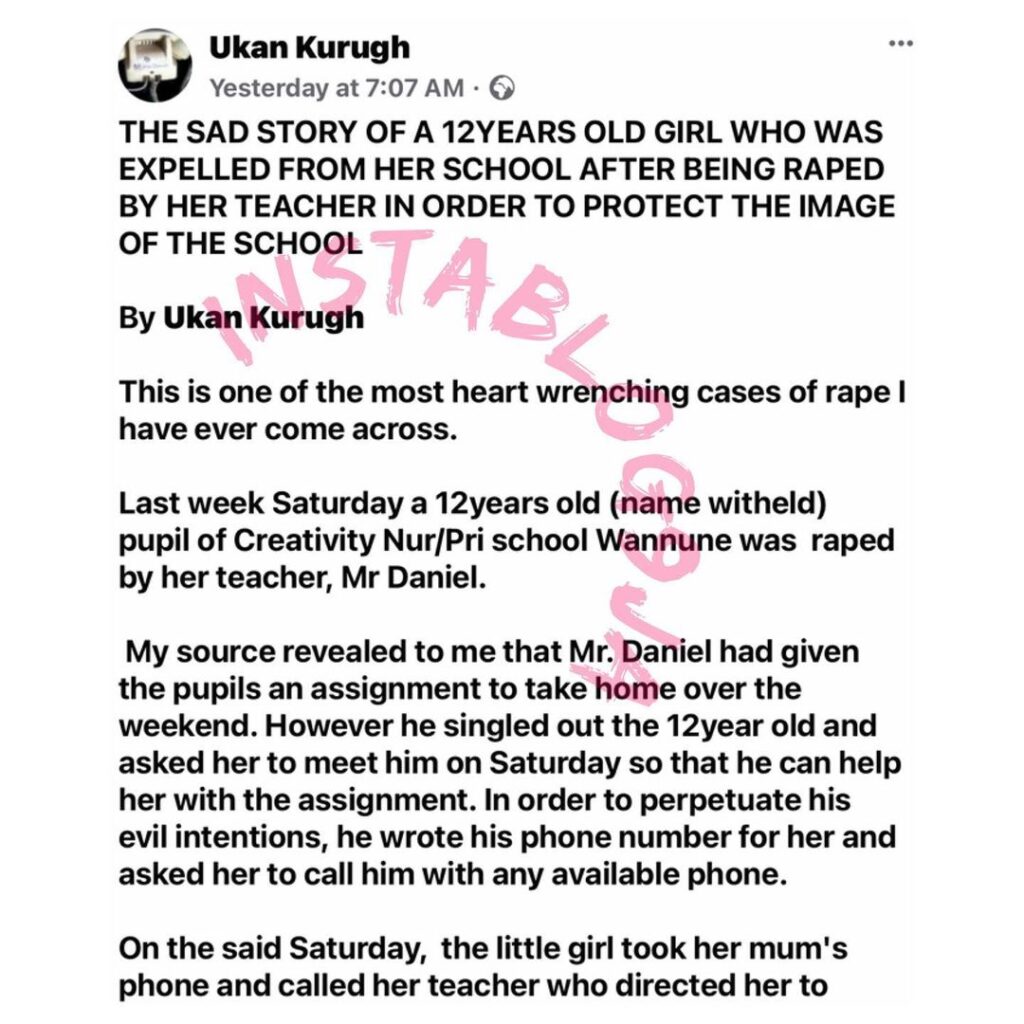 Sad: School suspends 12-year-old girl after she was allegedly raped by a teacher in Benue [Swipe]