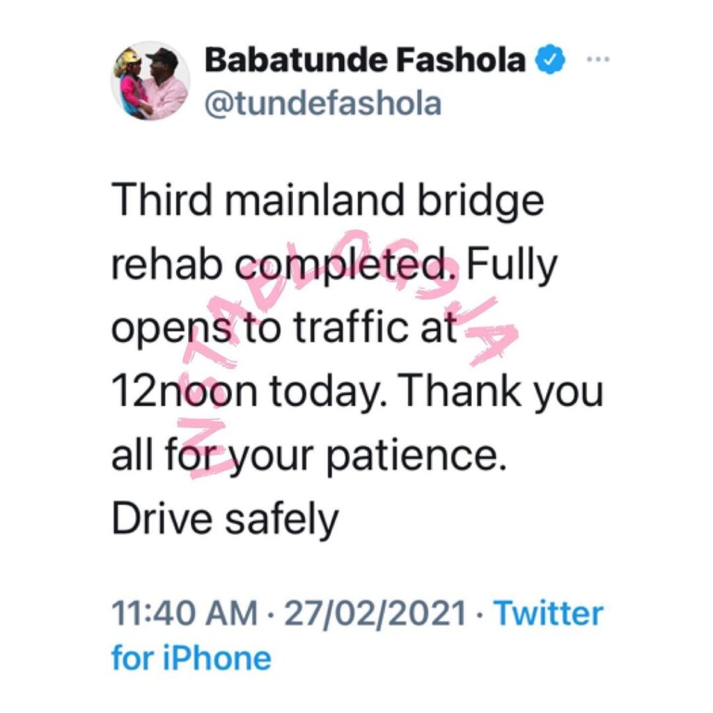 Third mainland bridge fully open to traffic