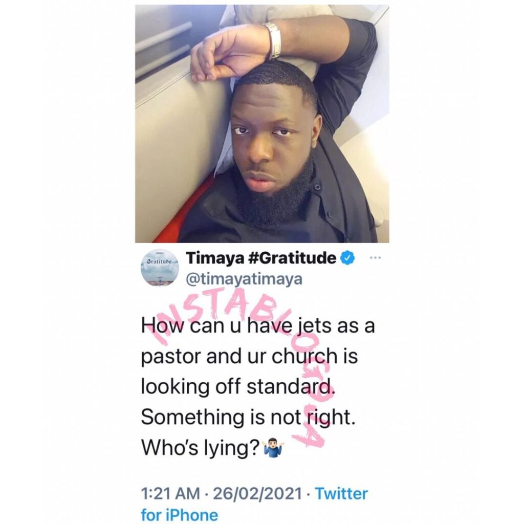 Singer Timaya calls out pastors who own private jets