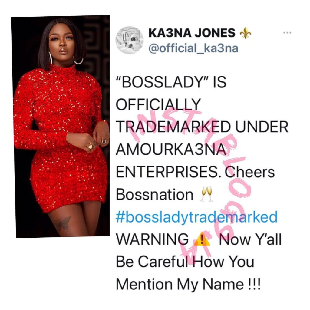 BBN’s Ka3na trademarks “boss lady”