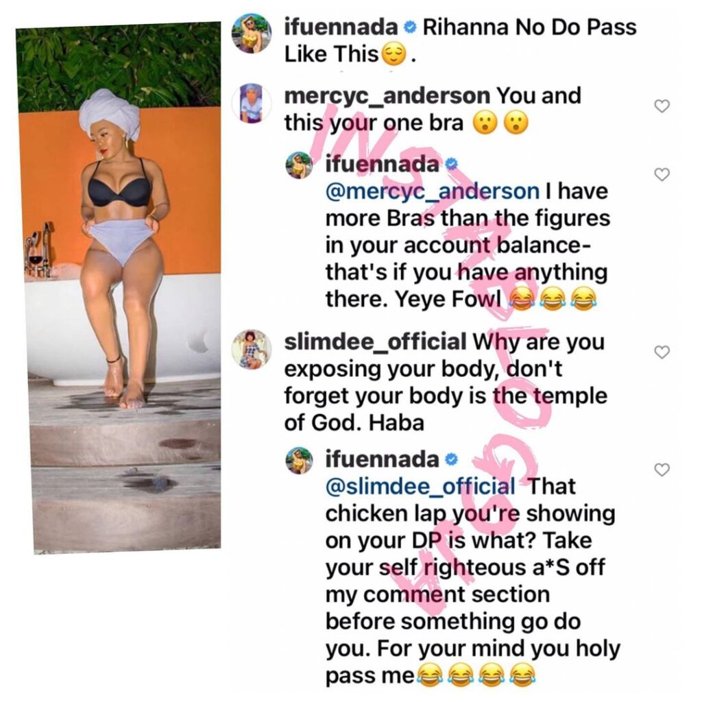Reality TV Star, Ifu Ennada, replies those mocking her for overusing a brassiere and exposing her body