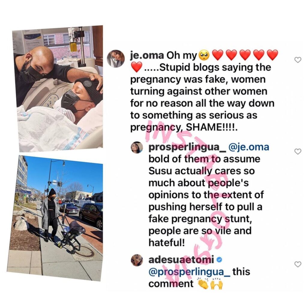 Actress Adesua Etomi reacts to reports that she faked her pregnancy