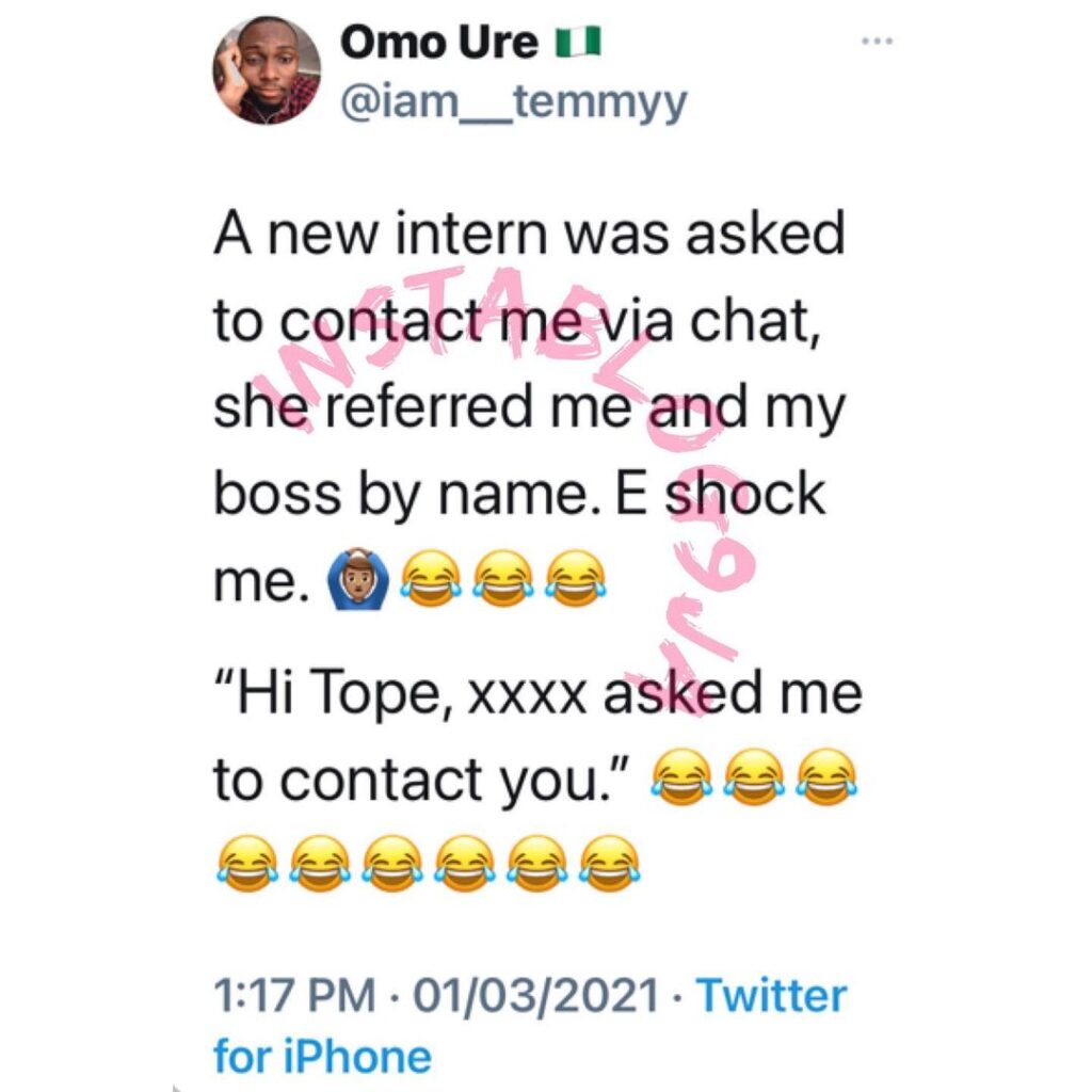 Man expresses shock at the audacity of an intern