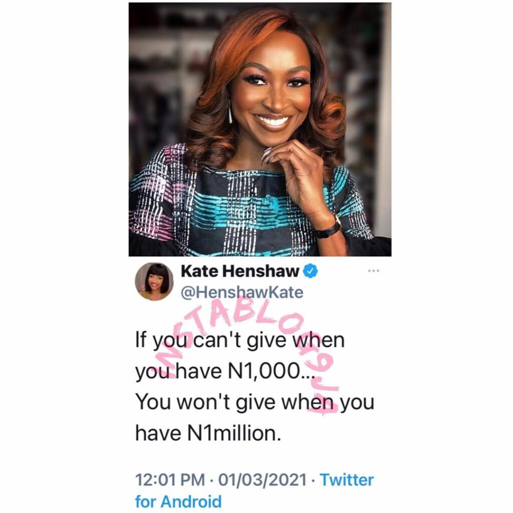 If you can't give when you have N1,000. You won't give when you have N1million — Actress Kate Henshaw