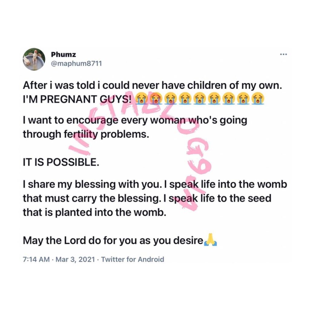 Lady conceives after being told she could never have a child of her own