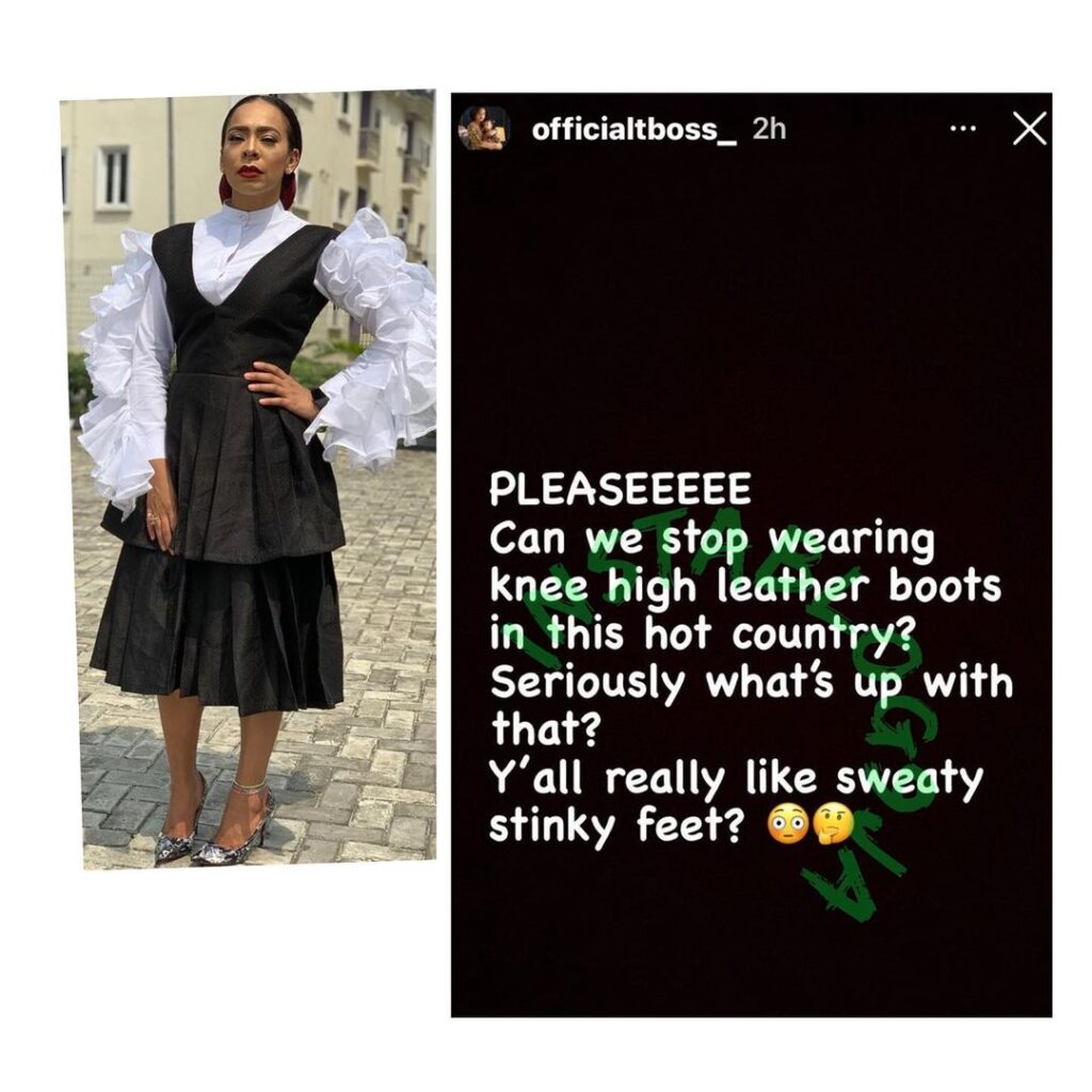Reality Star, Tboss, orders those wearing knee-high leather boots in Nigeria to stop
