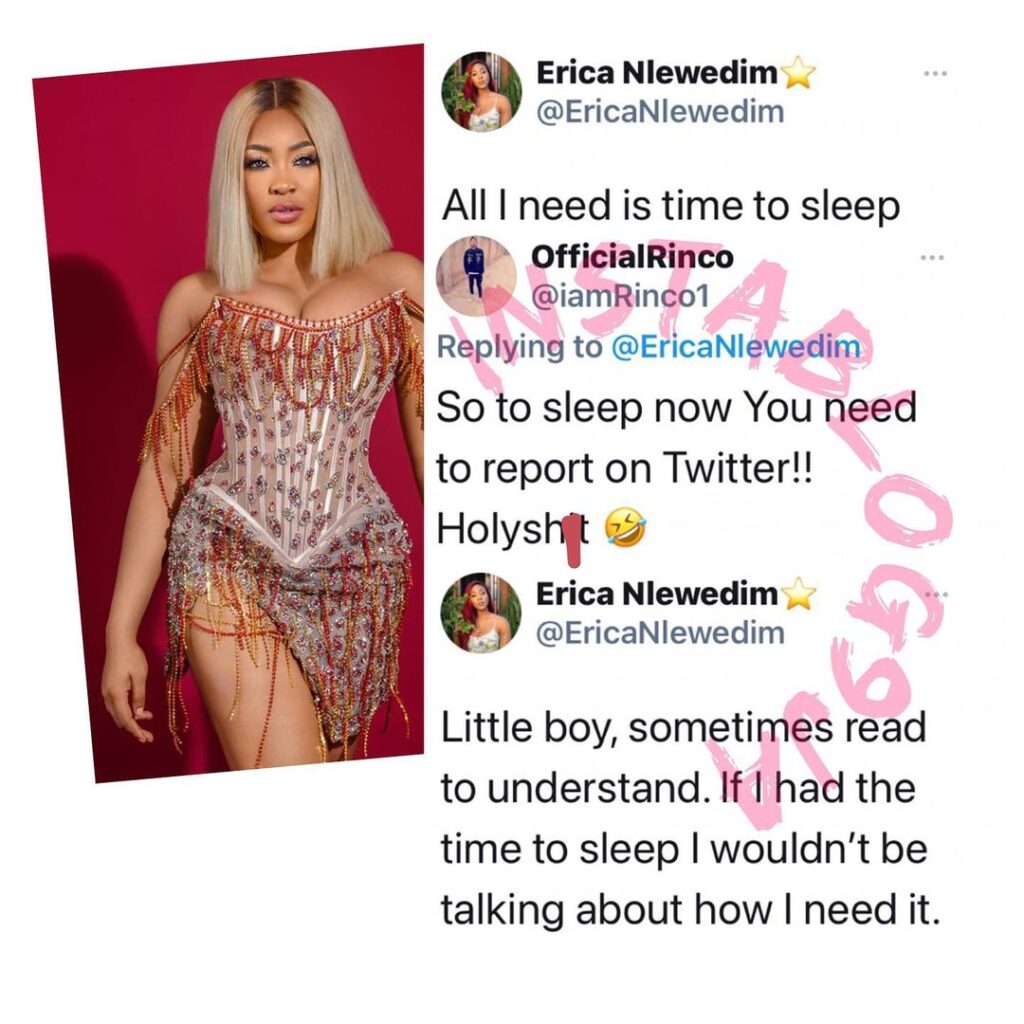 Actress Erica Nlewedim knocks a critic who blasted her for turning Twitter to her journal