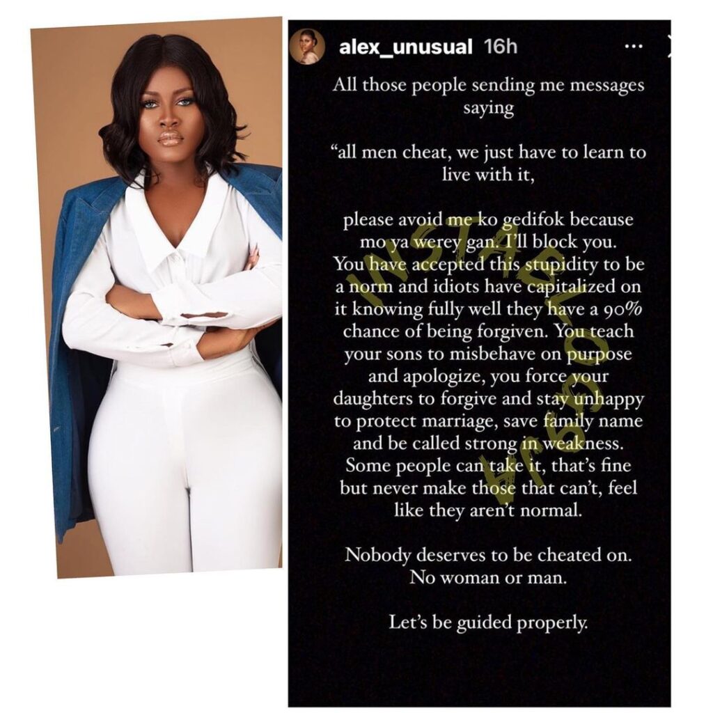 No one deserves to be cheated on — Reality TV Star, Alex Unusual [Swipe]