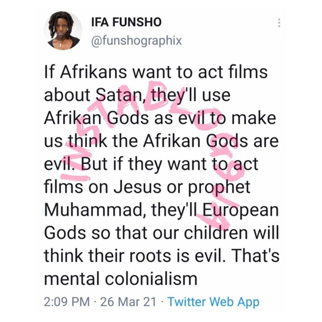 Traditionalist calls out filmmakers for portraying African gods as evil