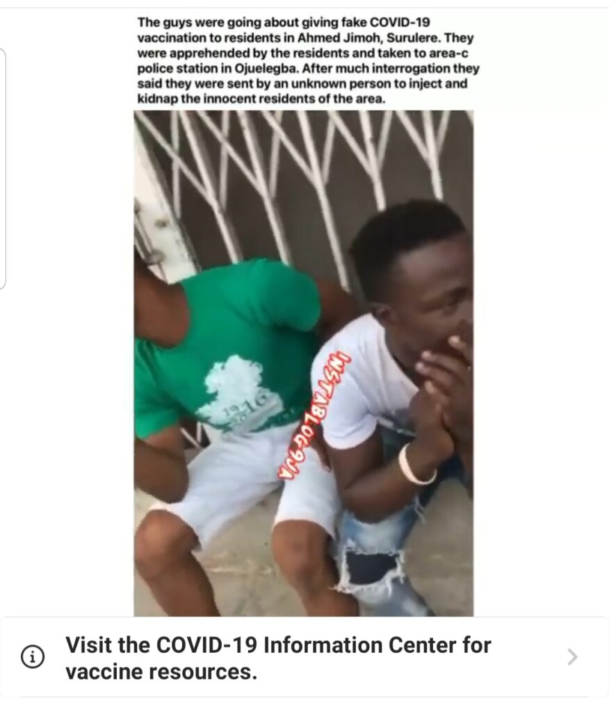 Five people allegedly arrested with fake COVID-19 vaccine in Surulere, Lagos