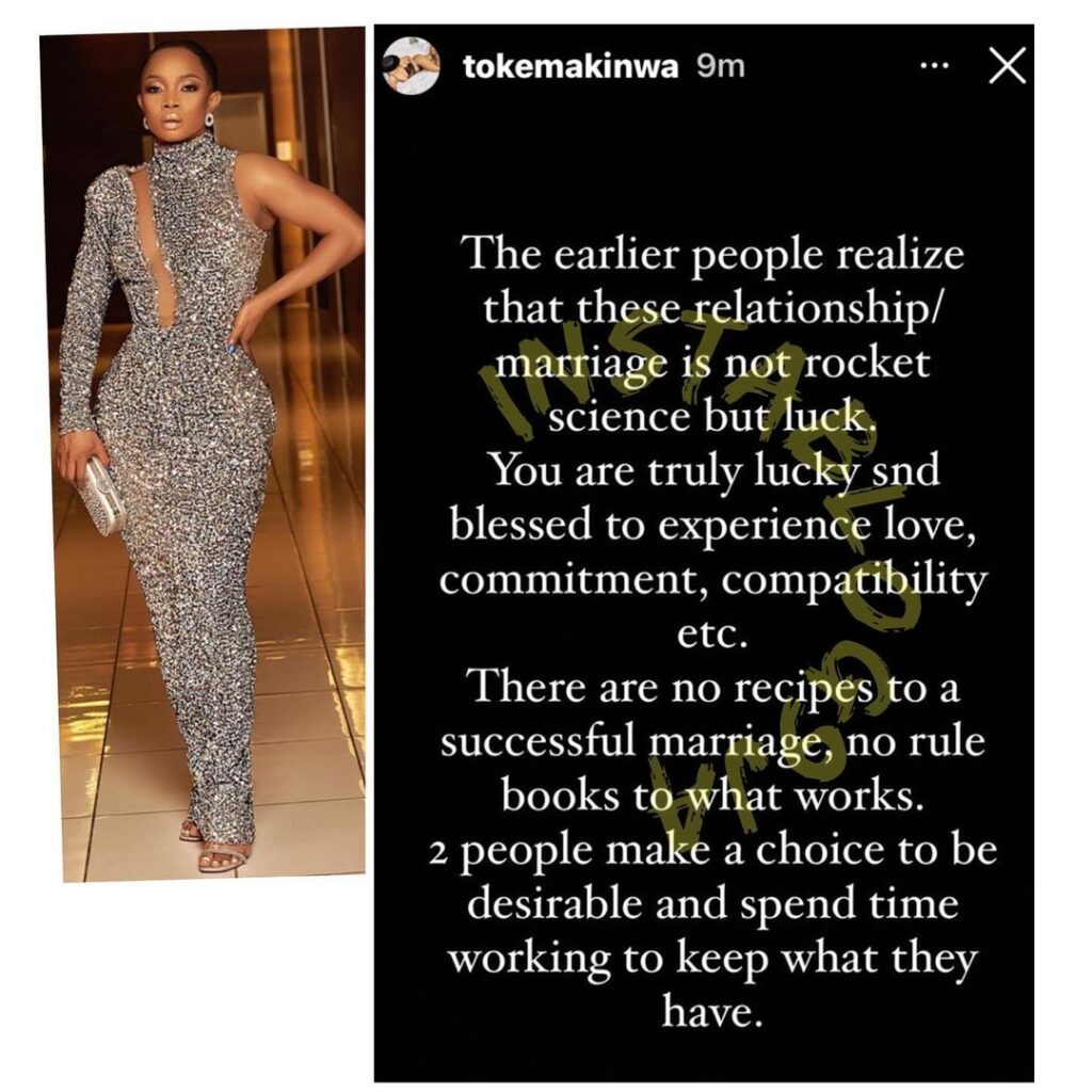 There’re no recipes to a successful marriage. It’s just luck — Media Personality, Toke Makinwa [Swipe]