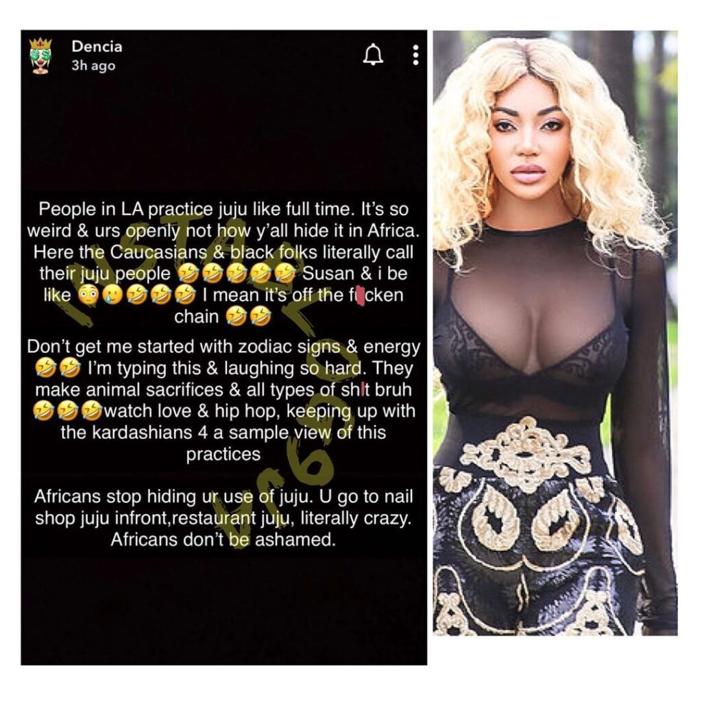 Stop hiding your use of juju. White people are practicing openly — Singer Dencia tells Africans