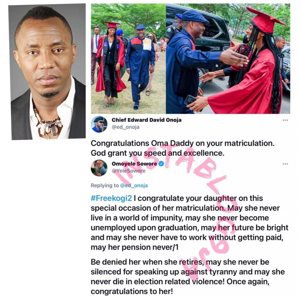 Kogi State Deputy Gov., Onoja, drags RevolutionNow convener, Sowore, for bringing his daughter into their issue. [Swipe]