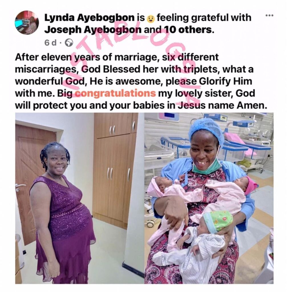 Nigerian woman gives birth to a set of triplets after 11 yrs of marriage and 6 miscarriages