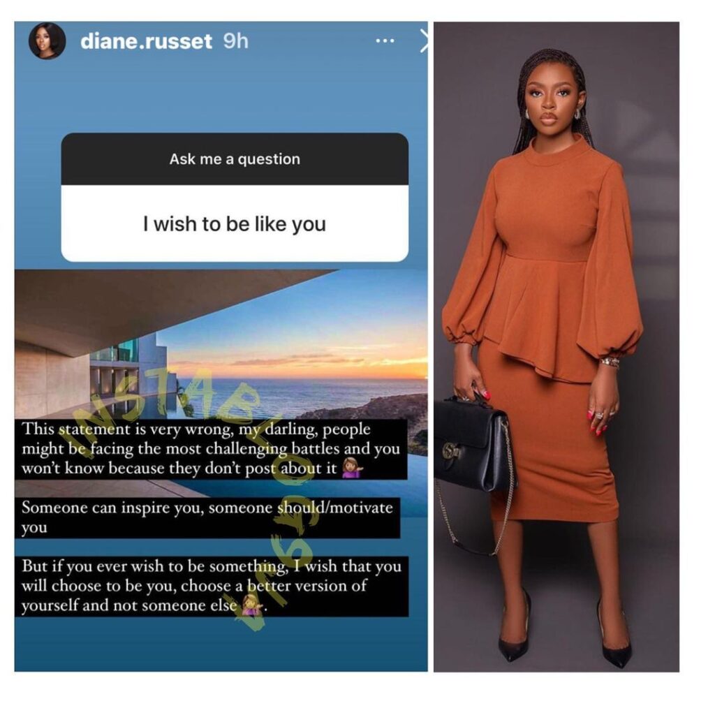 Reality TV Star, Diane Russet, replies a fan who wishes to be like her