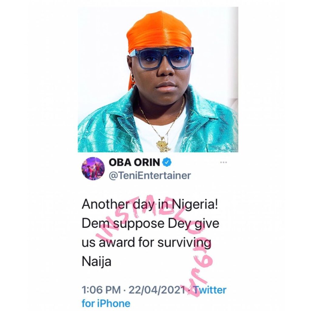 We deserve survival awards in Nigeria — Singer Teni