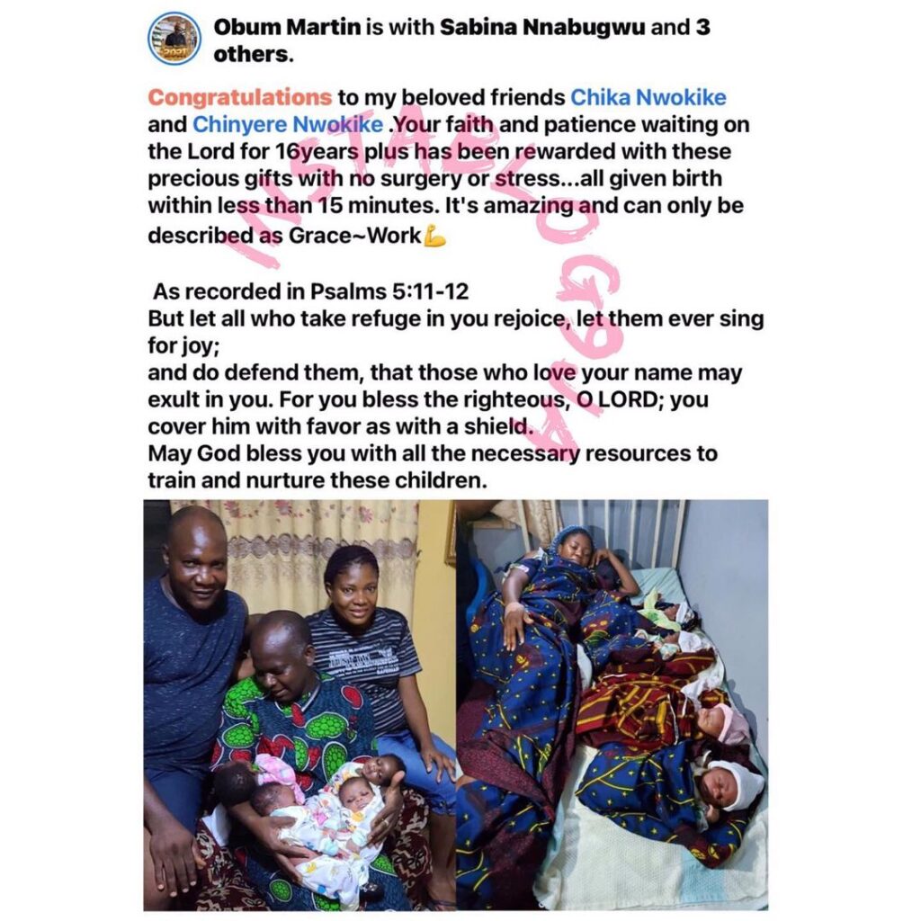 Couple welcomes quadruplets after 16 years of marriage