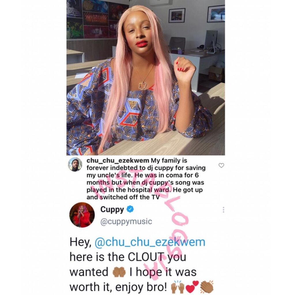 DJ Cuppy reacts to a testimony shared by her compatriot