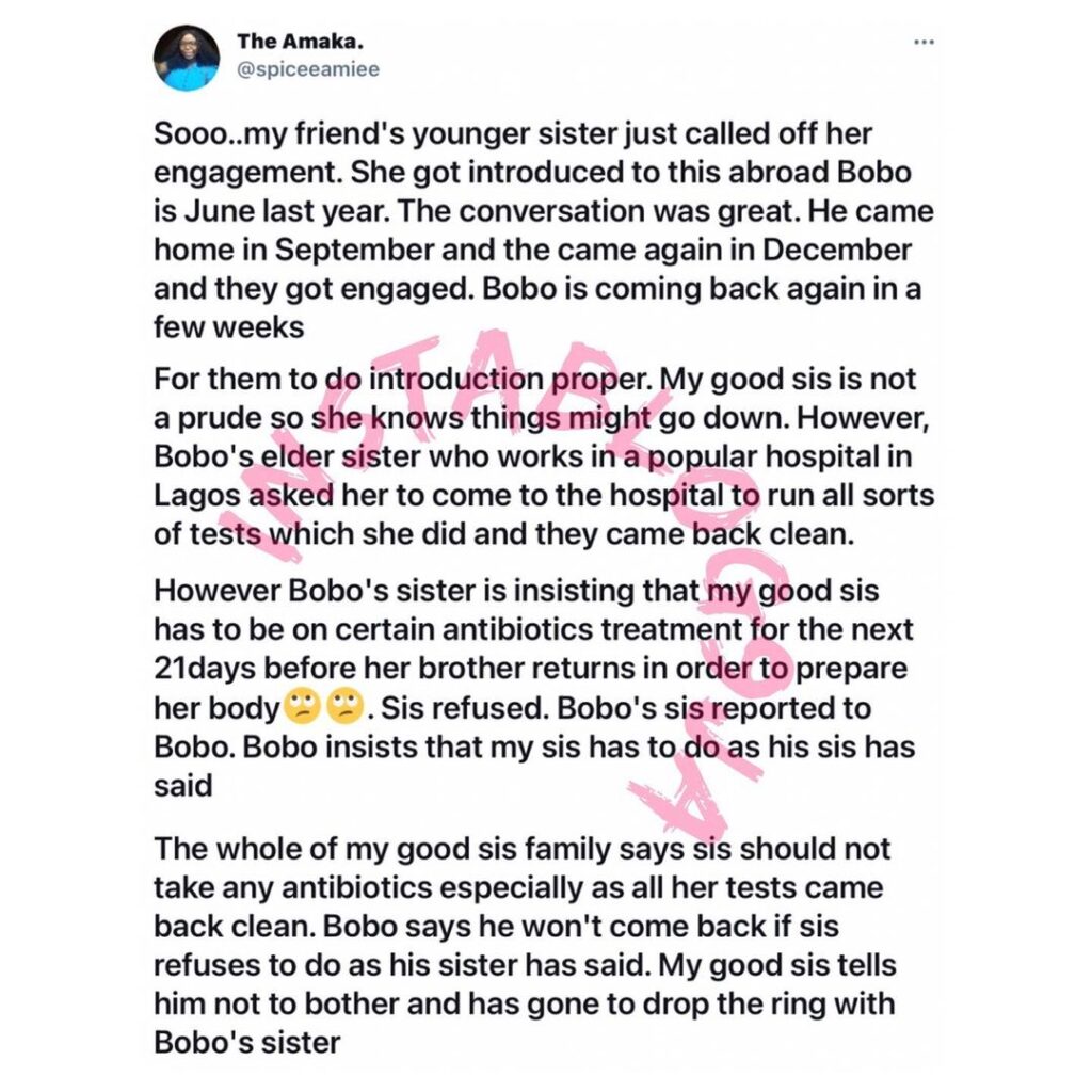 Lady calls off her engagement over interference from her prospective sister-in-law