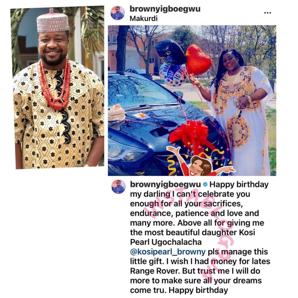 Actor Browny Igboegwu gifts his wife a car on her birthday