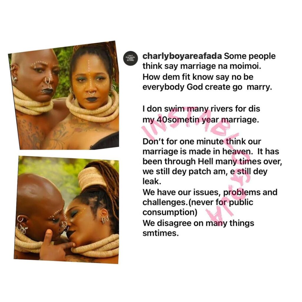 Don’t think our marriage is made in Heaven — Charlyboy speaks on his long-lasting marriage [Swipe]