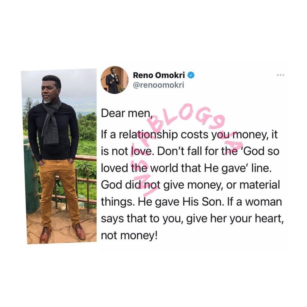 If a relationship costs you money, it isn’t love — Reno Omokri tells men
