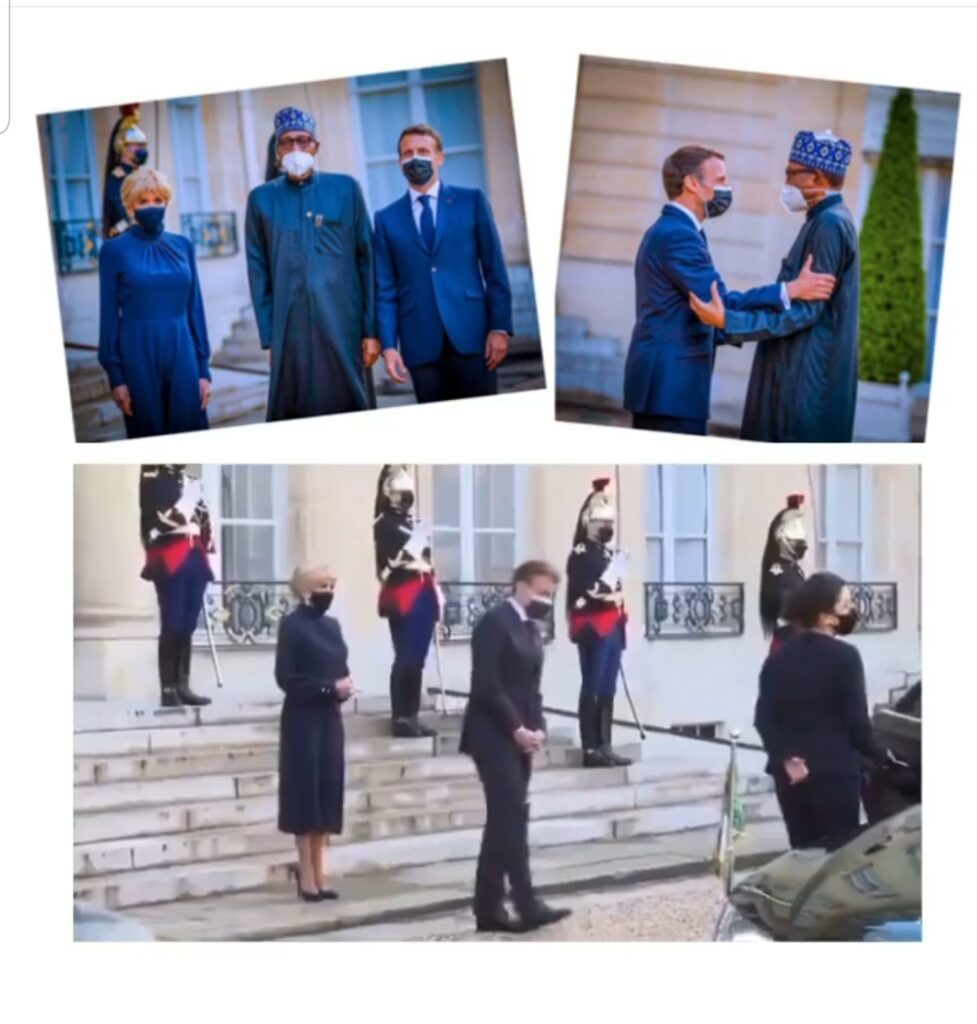 Financing Africa Summit: Pres. Buhari received by President of France, Emmanuel Macron, and First Lady, Brigitte Macron, at the Elysee Palace