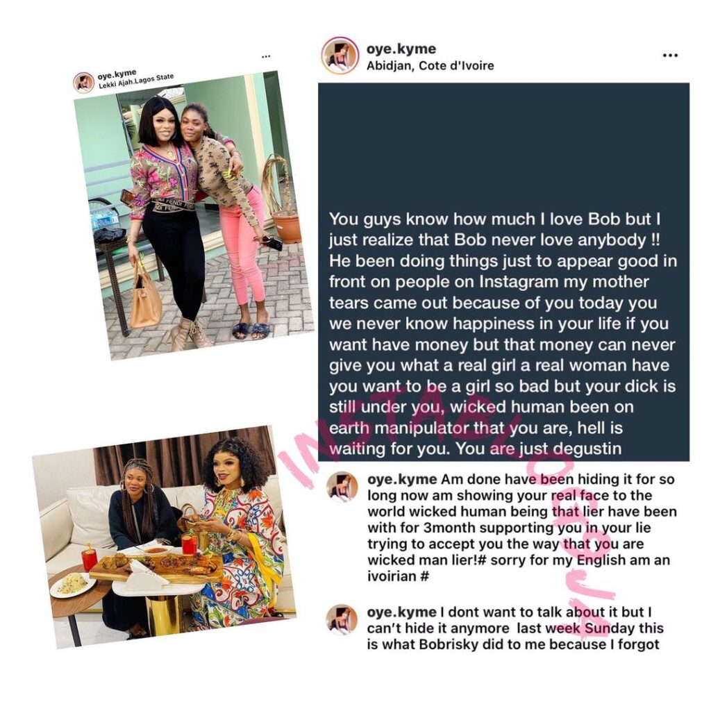 Domestic violence: Another tattoo beneficiary calls out crossdresser Bobrisky. Accuses her of extreme assault. Drops receipts. [Swipe]